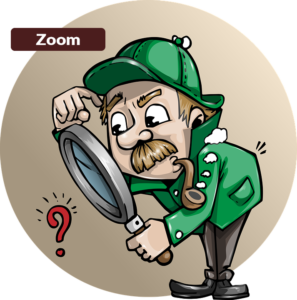 zoomfeature - cartoon character like sherlock holmes with a magnifying glass
